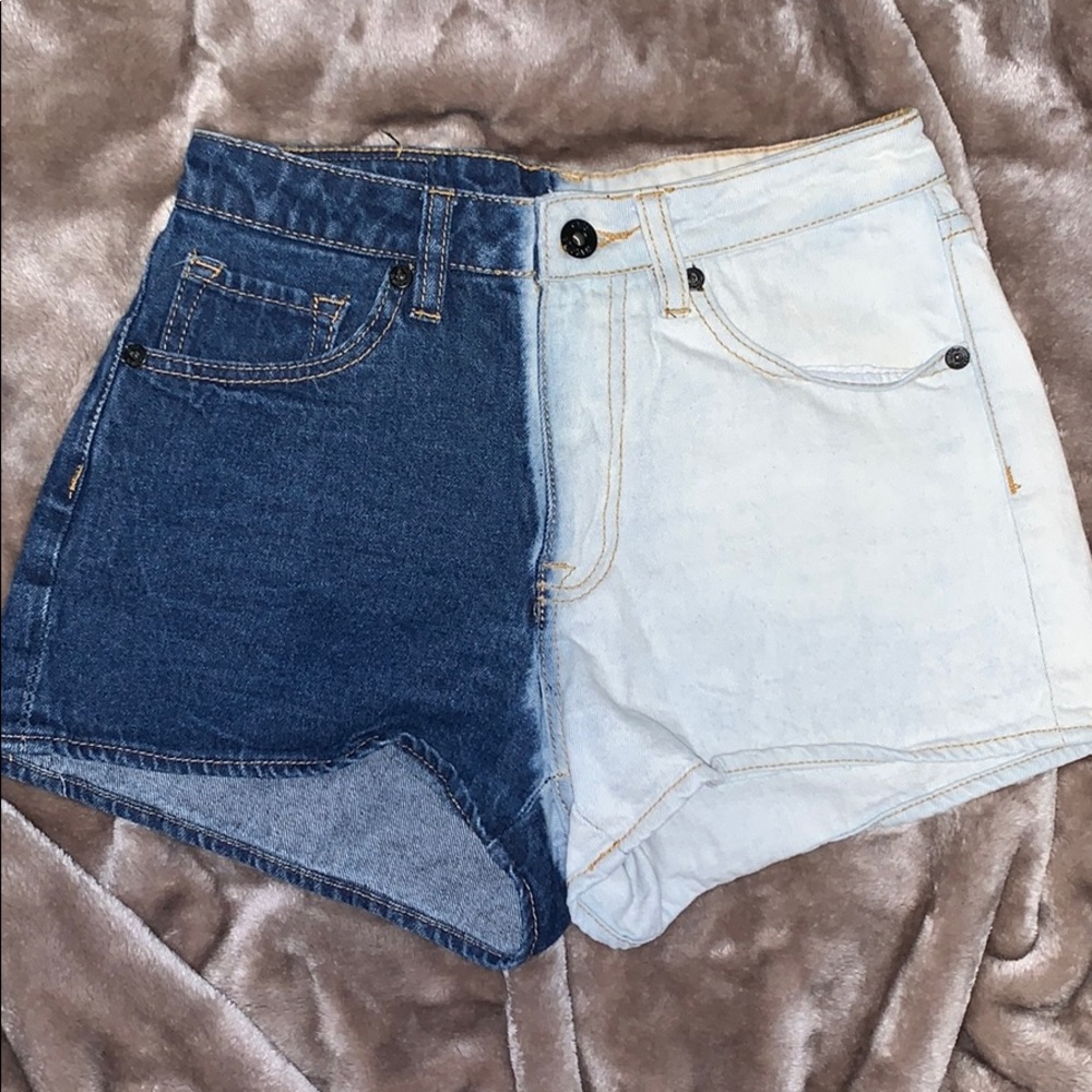Double denim bleached shorts